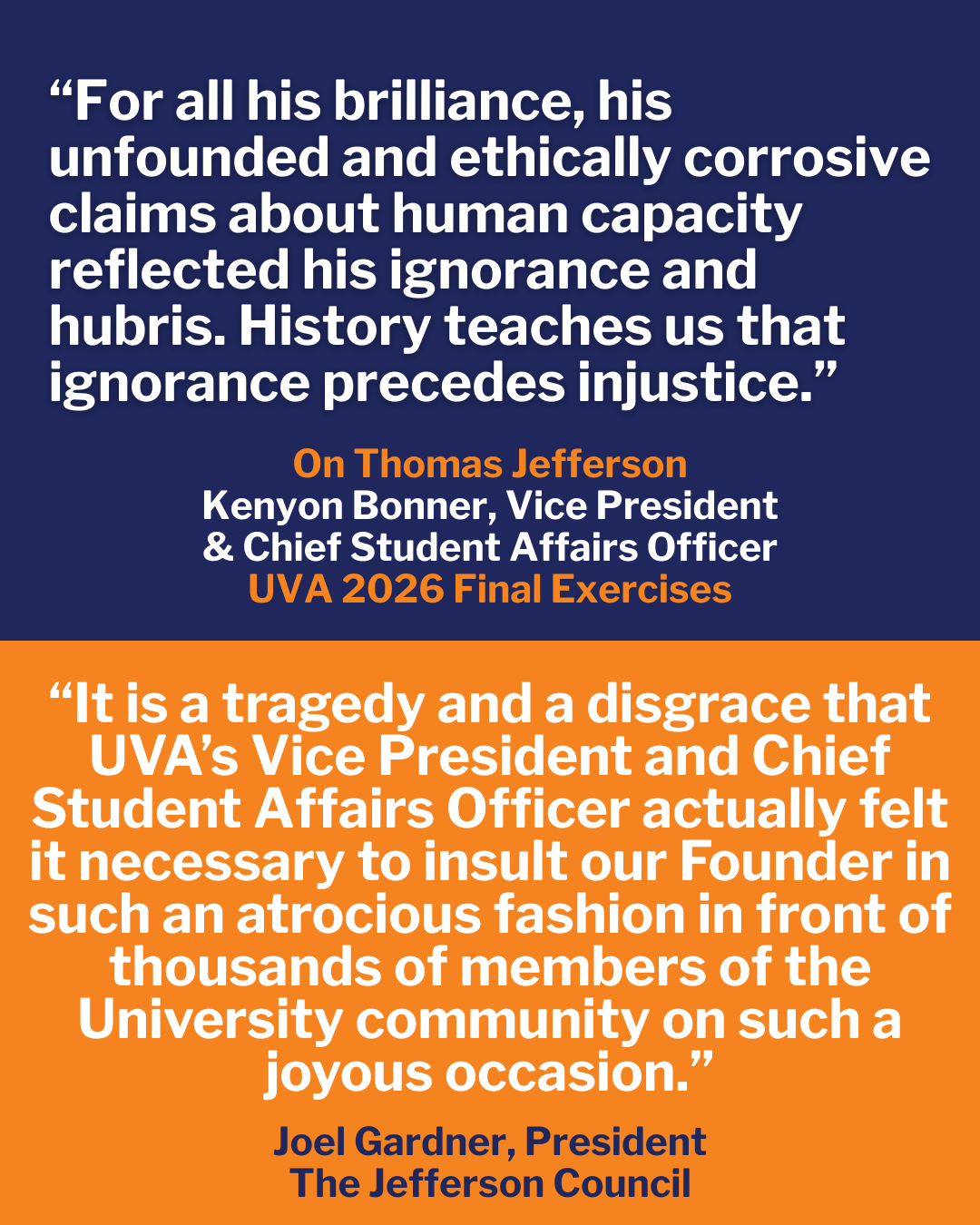 Statement on the Trashing of Thomas Jefferson by UVA’s Vice President of Student Affairs During Graduation